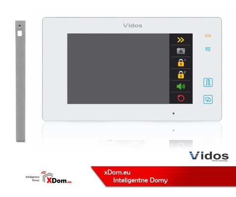 Zestaw jednorodzinny wideodomofonu VIDOS. Słupek z wideodomofonem. Monitor 7'' S1201-SP_M1021W