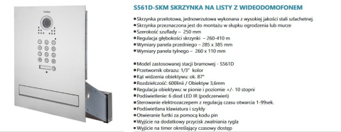 Zestaw jednorodzinny wideodomofonu Vidos. Skrzynka na listy z wideodomofonem i szyfratorem . Monitor 4,3'' S561D-SKM_M904S