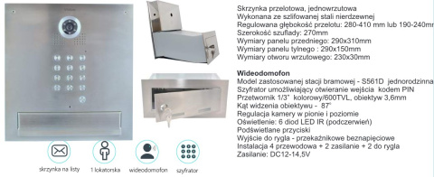 Zestaw jednorodzinny wideodomofonu Vidos. Skrzynka na listy z wideodomofonem i szyfratorem . Monitor 4,3'' S561D-SKM_M904S