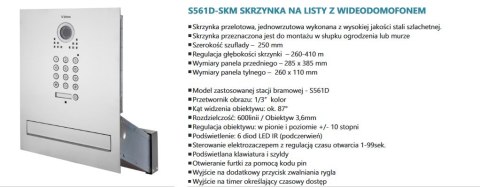 Zestaw jednorodzinny wideodomofonu. Skrzynka na listy z wideodomofonem i szyfratorem . Monitor 7'' S561D-SKM_M670B