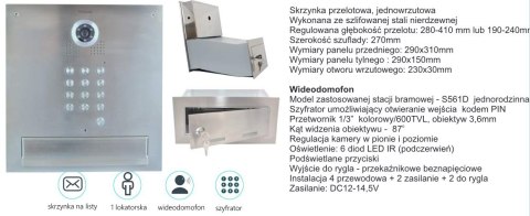 Zestaw jednorodzinny wideodomofonu. Skrzynka na listy z wideodomofonem i szyfratorem . Monitor 7'' S561D-SKM_M670B