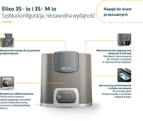 Zestaw Somfy Elixo 3S+ IO Standard Pack do 600kg bram przesuwnych