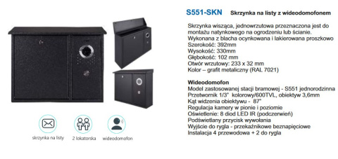 Zestaw Vidos S551-SKN Skrzynka na listy z wideodomofonem, Monitor 7'' wideodomofonu M690BS2