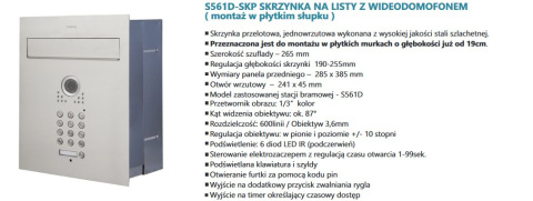 Zestaw jednorodzinny wideodomofonu VIDOS. Skrzynka na listy z wideodomofonem. Monitor 7'' S561D-SKP_M270B Zestaw jednorodzinny wideodomofonu VIDOS. Skrzynka na listy z wideodomofonem. Monitor 7'' S561D-SKP_M270B