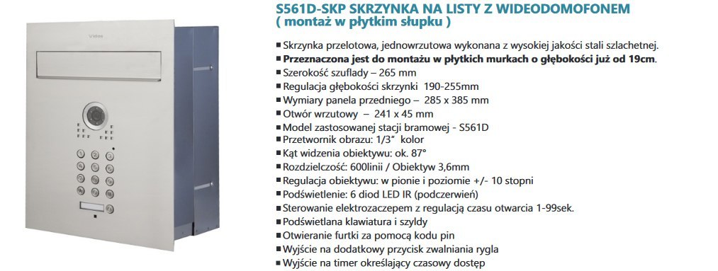 Zestaw jednorodzinny wideodomofonu VIDOS. Skrzynka na listy z wideodomofonem. Monitor 7'' S561D-SKP_M323B Zestaw jednorodzinny wideodomofonu VIDOS. Skrzynka na listy z wideodomofonem. Monitor 7'' S561D-SKP_M323B