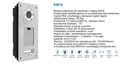 Zestaw Wideodomofonu Vidos stacja bramowa z czytnikiem RFID monitor 7'' S561A_M690BS2 Zestaw Wideodomofonu Vidos stacja bramowa z czytnikiem RFID monitor 7'' S561A_M690BS2