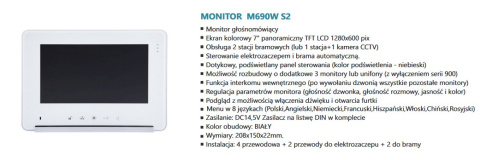 Zestaw Wideodomofonu Vidos stacja bramowa z czytnikiem linii papilarnych monitor 7'' S561Z_M690WS2