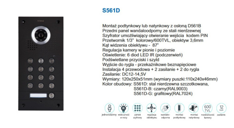 Zestaw Wideodomofonu Vidos stacja bramowa z szyfratorem monitor 7'' S561D-B_M690BS2 Zestaw Wideodomofonu Vidos stacja bramowa z szyfratorem monitor 7'' S561D-B_M690BS2