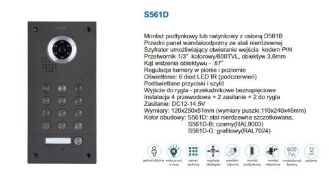 Zestaw Wideodomofonu Vidos stacja bramowa z szyfratorem monitor 7'' S561D-G_M690BS2 Zestaw Wideodomofonu Vidos stacja bramowa z szyfratorem monitor 7'' S561D-G_M690BS2