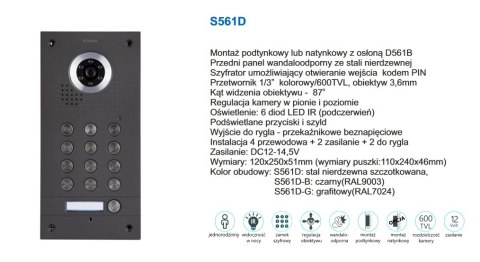 Zestaw Wideodomofonu Vidos stacja bramowa z szyfratorem monitor 7'' S561D-G_M690WS2 Zestaw Wideodomofonu Vidos stacja bramowa z szyfratorem monitor 7'' S561D-G_M690WS2