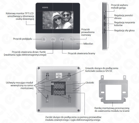 Zestaw Wideodomofonu WiFi Eura stacja bramowa, monitor 4,3'' VDA-81A3_VDA-19A3