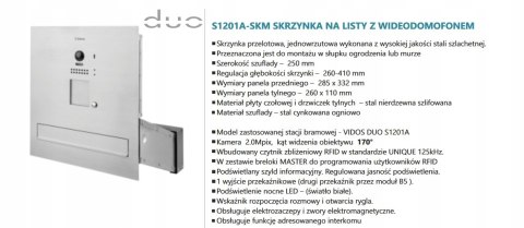 Zestaw wideodomofonu Vidos S1201A-SKM_M1021B Skrzynka na listy z wideodomofonem Monitor czarny 7'' Zestaw wideodomofonu Vidos S1201A-SKM_M1021B Skrzynka na listy z wideodomofonem Monitor czarny 7''