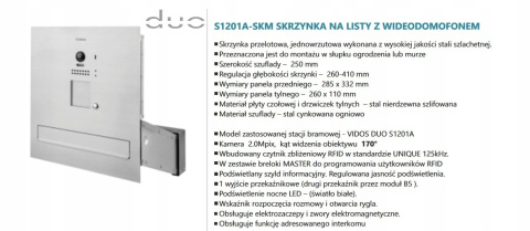 Zestaw wideodomofonu Vidos S1201A-SKM_M1021W Skrzynka na listy z wideodomofonem Monitor biały 7'' Zestaw wideodomofonu Vidos S1201A-SKM_M1021W Skrzynka na listy z wideodomofonem Monitor biały 7''