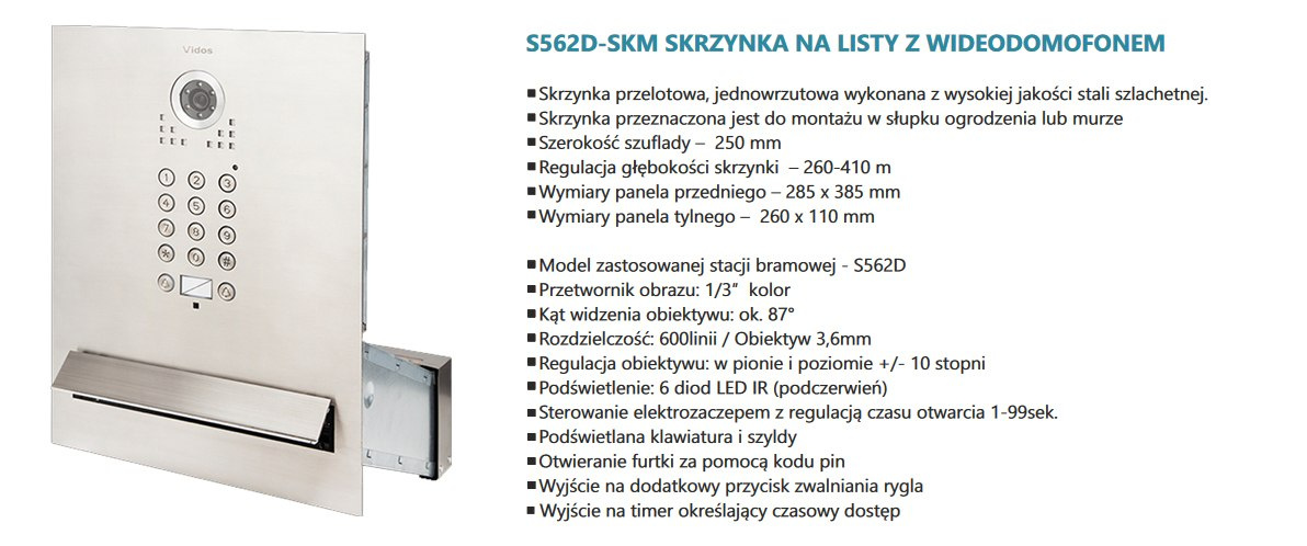 Zestaw wideodomofonu skrzynka na listy z szyfratorem S562D-SKM M270B