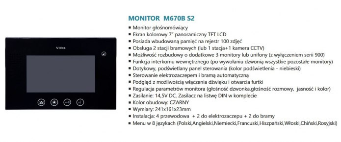 Zestaw wideodomofonu skrzynka na listy z szyfratorem S562D-SKM M670B monitor czarny 7 cali