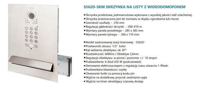 Zestaw wideodomofonu skrzynka na listy z szyfratorem S562D-SKM M690B S2