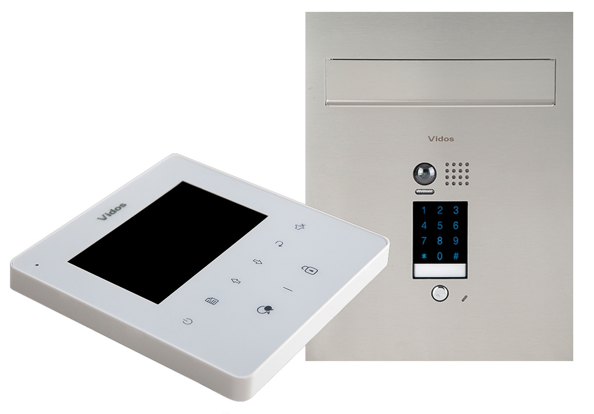 Zestaw wideodomofonu z szyfratorem Vidos S1401D-SKP_M1022W Skrzynka na listy z wideodomofonem Monitor biały 4,3'' Zestaw wideodomofonu z szyfratorem Vidos S1401D-SKP_M1022W Skrzynka na listy z wideodomofonem Monitor biały 4,3''