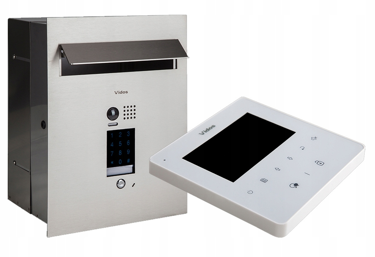Zestaw wideodomofonu z szyfratorem Vidos S1401D-SKP_M1022W Skrzynka na listy z wideodomofonem Monitor biały 4,3'' Zestaw wideodomofonu z szyfratorem Vidos S1401D-SKP_M1022W Skrzynka na listy z wideodomofonem Monitor biały 4,3''