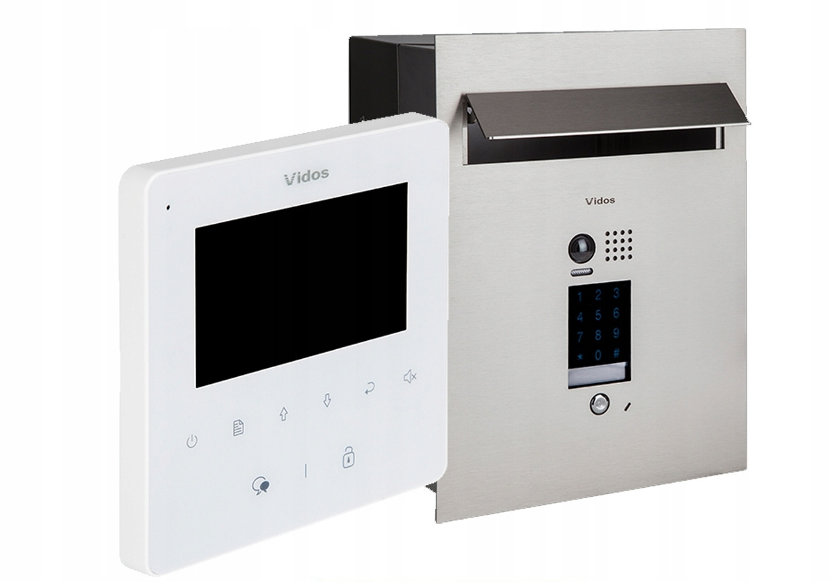 Zestaw wideodomofonu z szyfratorem Vidos S1401D-SKP_M1022W Skrzynka na listy z wideodomofonem Monitor biały 4,3'' Zestaw wideodomofonu z szyfratorem Vidos S1401D-SKP_M1022W Skrzynka na listy z wideodomofonem Monitor biały 4,3''