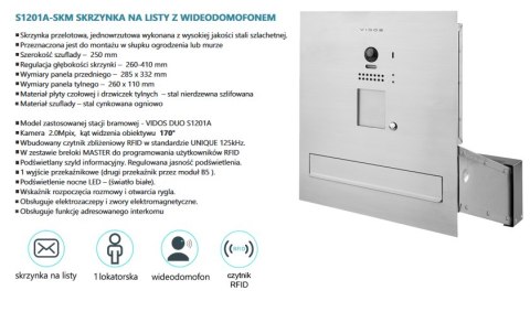 Zestaw skrzynka na listy wideodomofonu z czytnikiem RFID Vidos S1201A-SKM_M1023B Zestaw skrzynka na listy wideodomofonu z czytnikiem RFID Vidos S1201A-SKM_M1023B