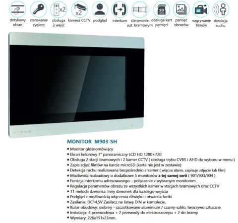 Zestaw wideodomofonu podtynkowego z czytnikiem RFID S601A-2 M903SH