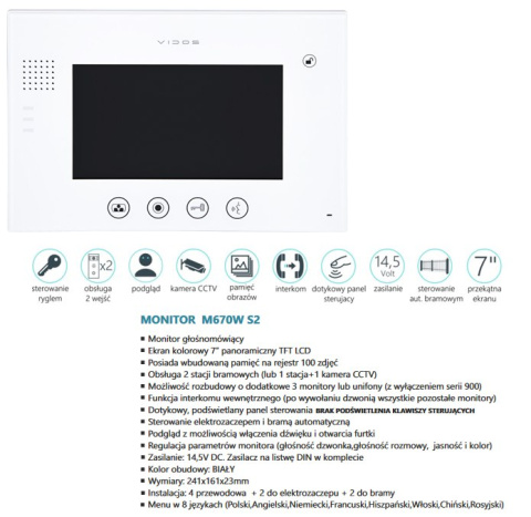 Zestaw wideodomofonu z czytnikiem RFID Vidos S601A-2 M670WS2 Zestaw wideodomofonu z czytnikiem RFID Vidos S601A-2 M670WS2