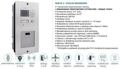 Zestaw wideodomofonu z czytnikiem RFID Vidos S601A-2 M670BS2