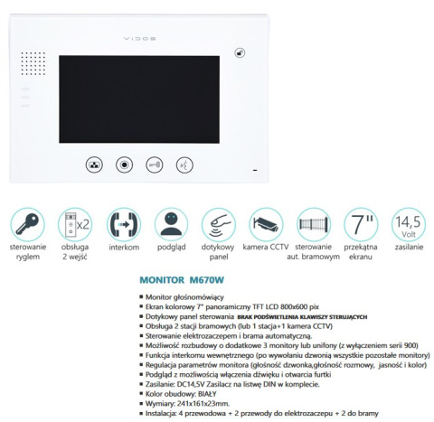 Zestaw wideodomofonu z czytnikiem RFID Vidos S601A-2 M670W