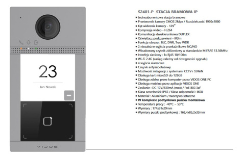 Stacja wideodomofonu IP Vidos S2401-P - wersja podtynkowa