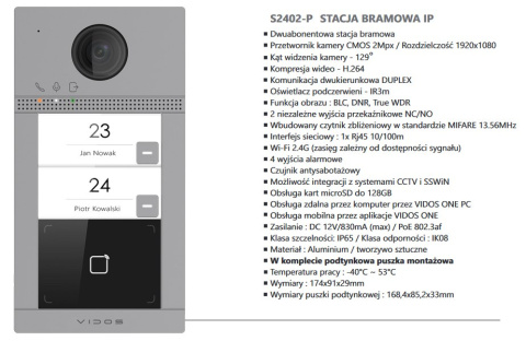 Stacja wideodomofonu IP Vidos S2402-P