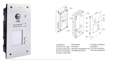 Wideodomofon dwurodzinny z czytnikiem RFID S1202A_M1023W