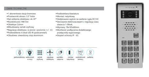 Vidos S50D – Stacja bramowa wideodomofonu