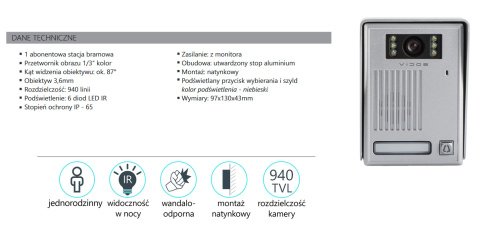Vidos S35 – Stacja bramowa wideodomofonu