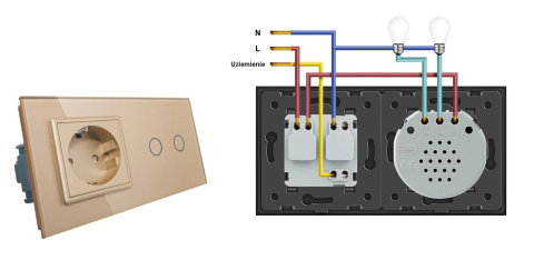 Gniazdo 230V 16A z włącznikiem dotykowym podwójnym LIVOLO | 702G | Szampański