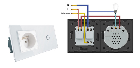 Gniazdo z bolcem + włącznik pojedynczy w jednym panelu 701GFR Biały