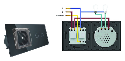 Gniazdo hermetyczne 230V 16A z włącznikiem dotykowym podwójnym LIVOLO 702GNW Czarny