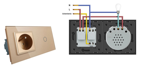 gniazdo z bolcem + włącznik pojedynczy w jednym panelu 701GFR Szampański