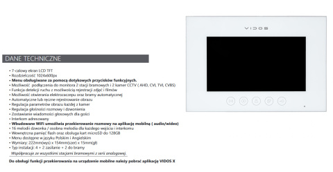 Vidos Monitor WiFi wideodomofonu M11W-X