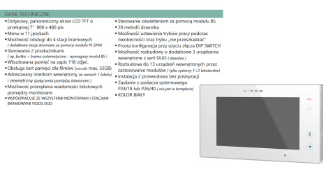 Vidos Monitor wideodomofonu cyfrowego 7 cali M1021W