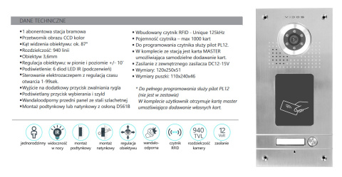 Wideodomofon czytnikiem RFID Vidos S561A M320W