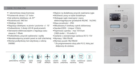 Wideodomofon czytnikiem RFID Vidos S601A-2 M320B