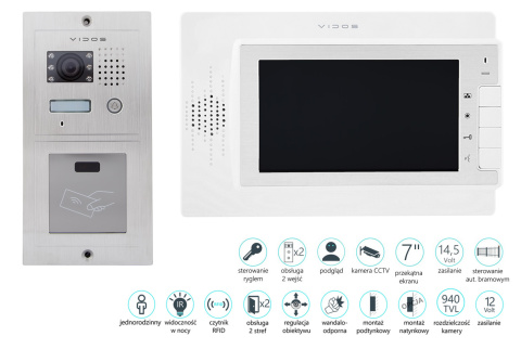 Wideodomofon czytnikiem RFID Vidos S601A-2 M320W