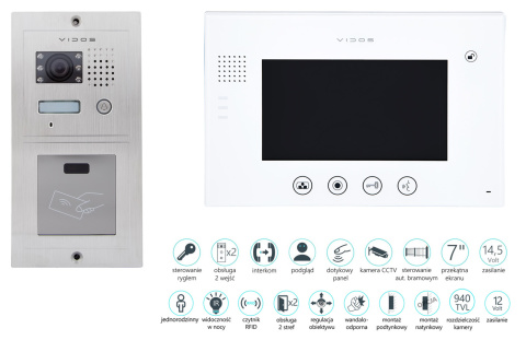 Wideodomofon czytnikiem RFID Vidos S601A-2 M670W