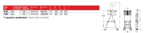 DRABINA/PODEST ROBOCZY PLS3 80/130CM 3 STOPNI