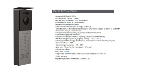 Wideodomofon WiFi z Szyfratorem Vidos S12D M10B