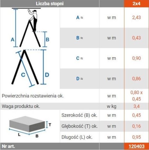 DRABINA ALUMINIOWA DWUSTRONNA DOPPLO 2*4 SZCZEBLE