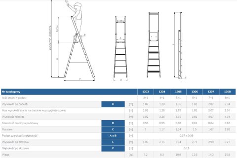 DRABINA WOLNOSTOJĄCA PRZEMYSŁOWA 229CM 3 STOPNI + PODEST