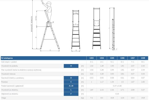 DRABINA WOLNOSTOJĄCA PRZEMYSŁOWA 285CM 5 STOPNI + PODEST