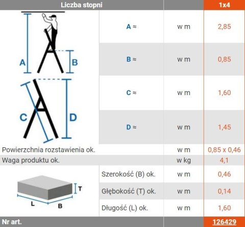 DRABINA ALUMINIOWA WOLNOSTOJĄCA SECURO 4 SZCZEBLE