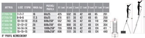 DRABINA TRZYELEMENTOWA 3X7 SZCZEBLI ST200/3N